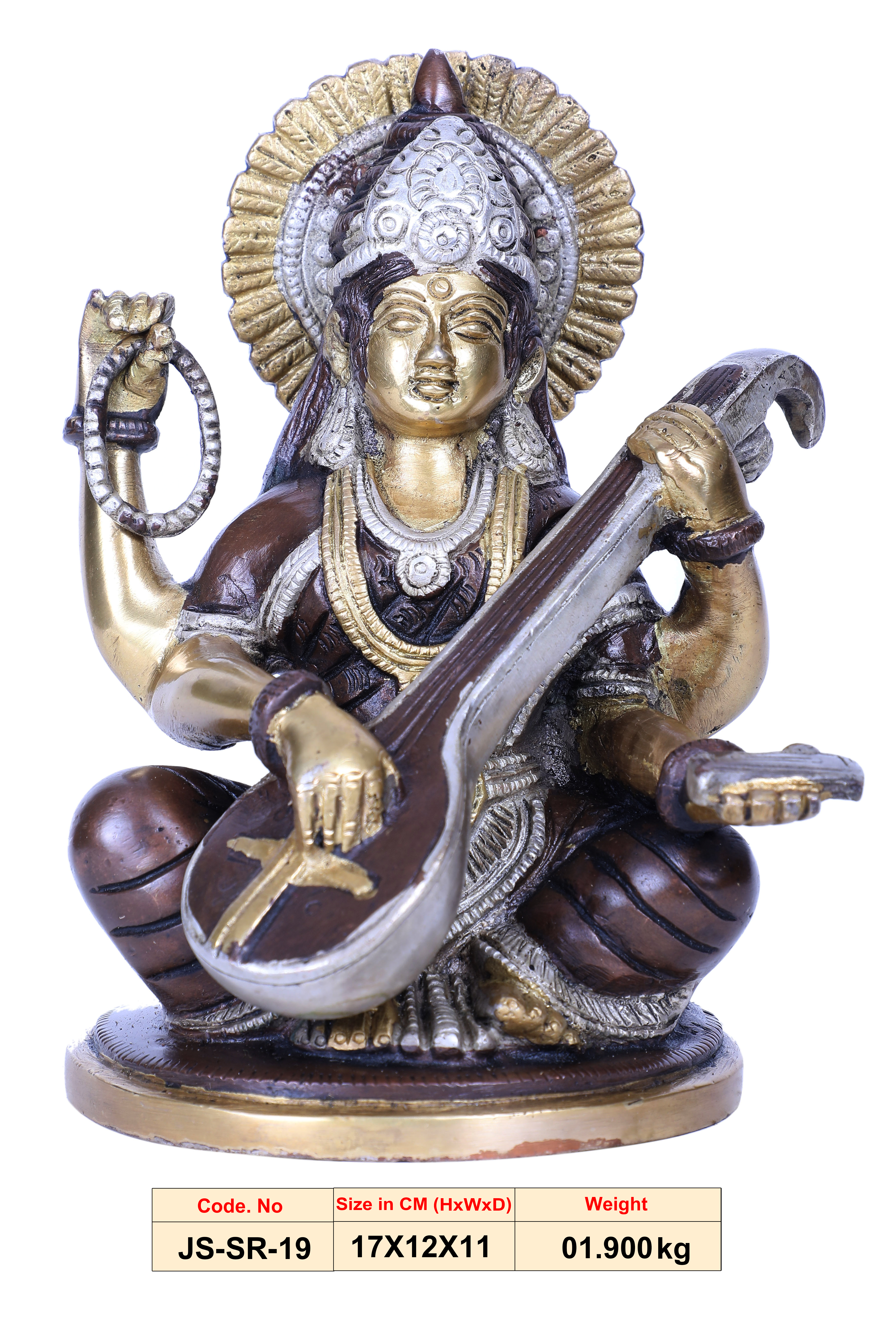 Four-Armed Saraswati | Brass Statue | Handmade | Made in India | - JS-SR-19