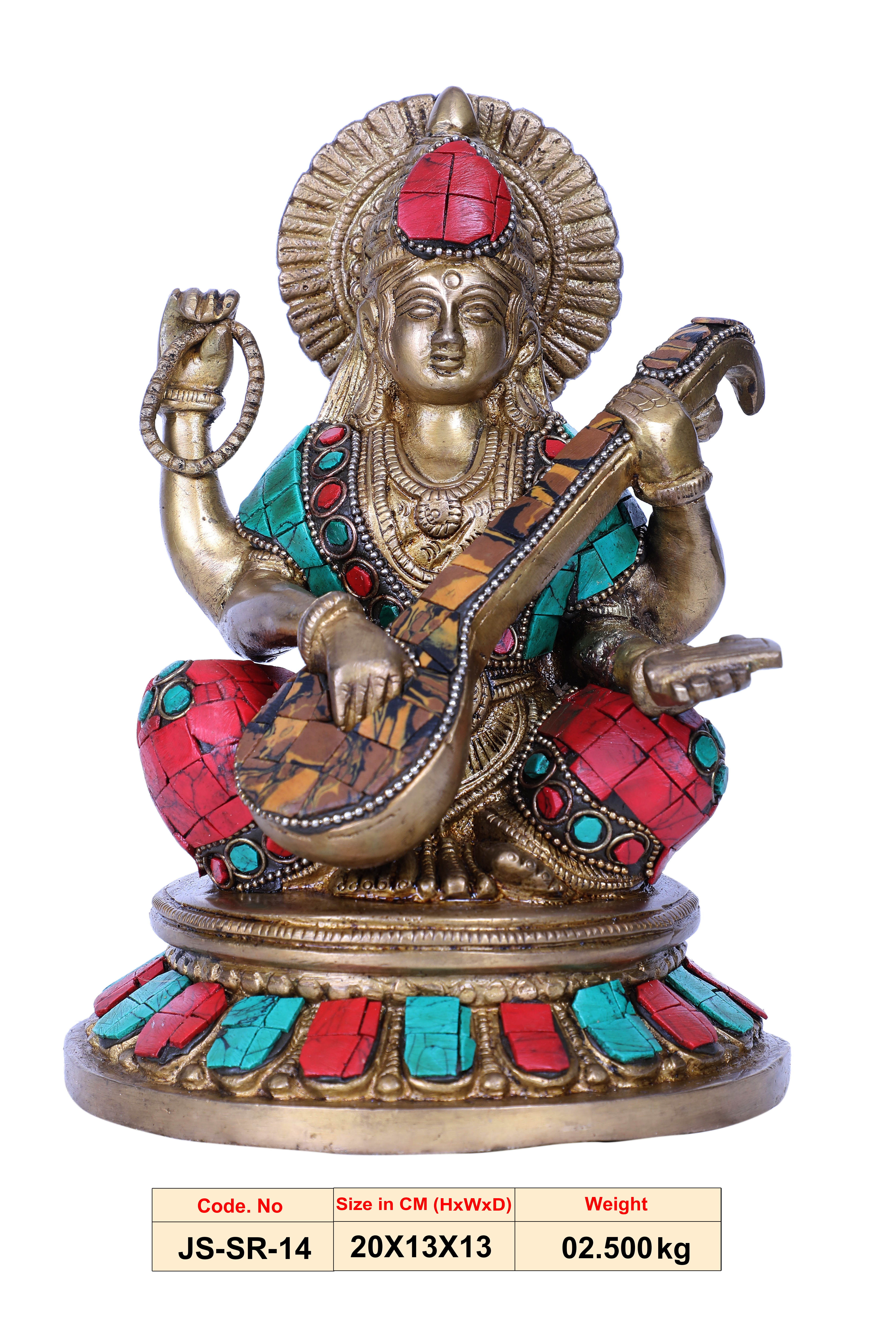 Four-Armed Saraswati | Brass Statue | Handmade | Made in India | - JS-SR-14